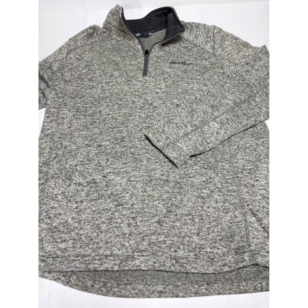 Eddie Bauer Mens Gray Marl Quarter Zip Pullover Fleece Sweater XL